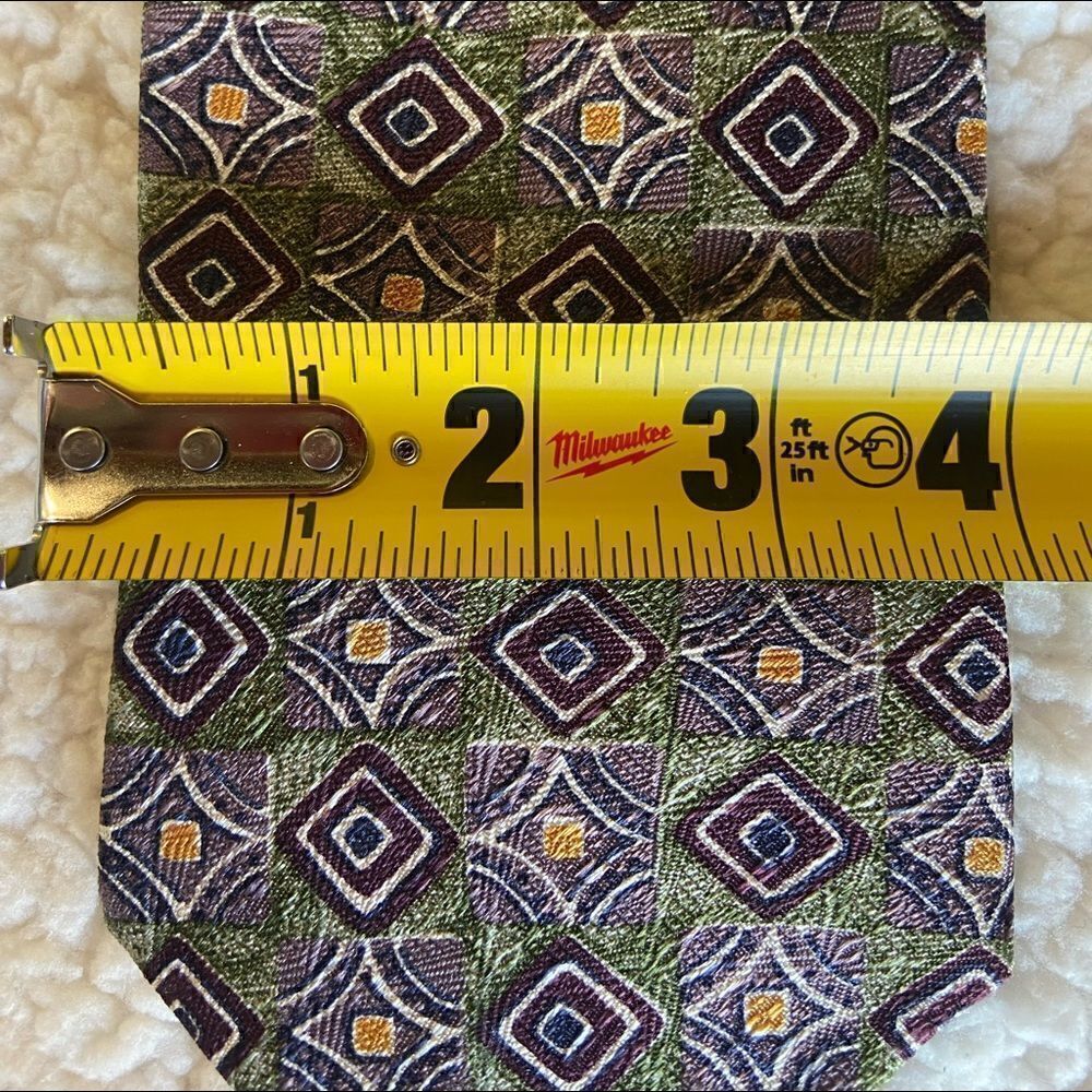 ROBERT TALBOTT OMAGGIO Silk Necktie USA Designer Geometric Green/Purple - Picture 6 of 6